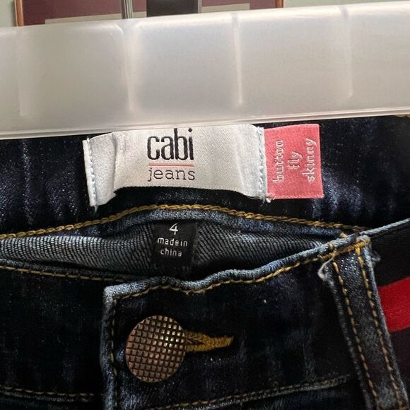 EUC Cabi Button Fly Size 4 Skinny Blue Jeans Red Stripe #JTA007 - Picture 3 of 6